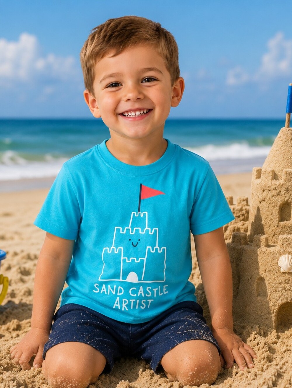 Cat & Jack Turquoise Sand Castle Tee Boys Size 4T